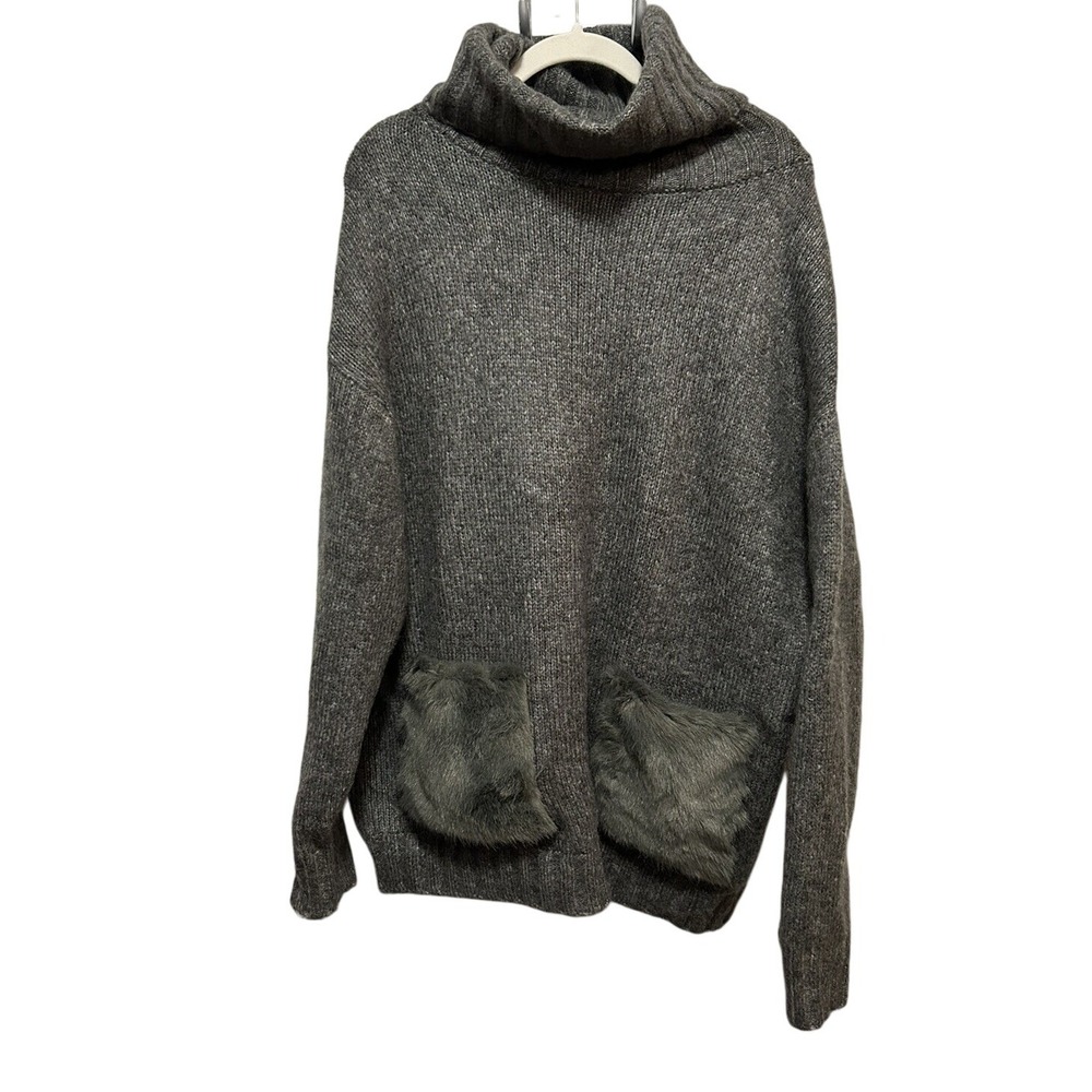 Zara Slouchy Oversized Alpaca Blend Sweater Womens S Faux Fur Pockets Boho Gray